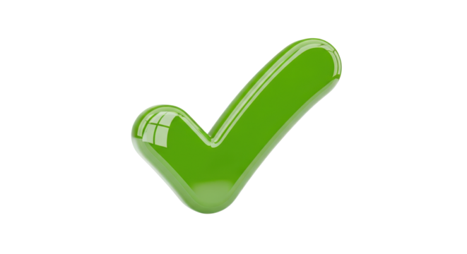 Green check mark symbol for approval and confirmation isolated PNG with Transparent Background