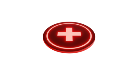 Glowing red plus sign button isolated PNG with Transparent Background