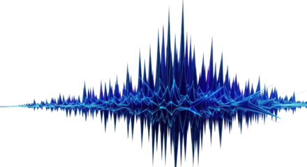 Blue digital audio wave form visualization isolated PNG with Transparent Background