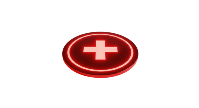 Glowing red plus sign button isolated PNG with Transparent Background