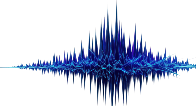 Blue digital audio wave form visualization isolated PNG with Transparent Background