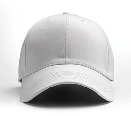 front view of a plain white baseball cap on a white background with visible stitching and curved brim