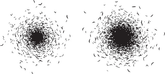 Swirling Silhouette of Bats on White Background