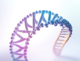 Close-up of a translucent, glowing DNA double helix model with beads connected in a spiral structure on a light background, evoking a sense of complexity and scientific discovery