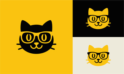 Vector logo of a cat head wearing glasses