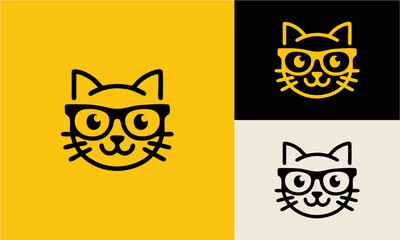 Vector logo of a cat head wearing glasses