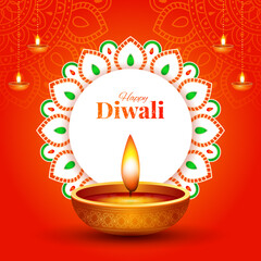 Happy Diwali festival greeting card, flyer, cover, poster, banner vector illustration