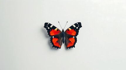 Naklejka premium A vibrant red and black butterfly isolated on white background