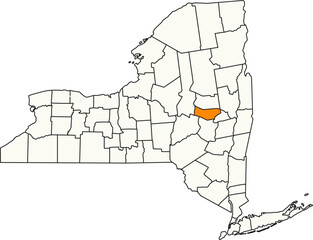 Detailed vector map of New York, USA, highlighting Montgomery County in the Mohawk Valley region.

