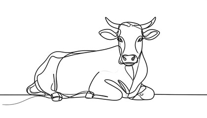 Continuous line drawing of a cow