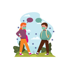 Illustration of Two People in Masks Touching Feet as a New Normal Greeting with Transparent Background