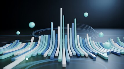 Abstract 3d render of dynamic data visualization with graph elements and spherical particles