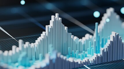 Abstract 3d rendered data visualization featuring financial charts and business related analytical growth patterns
