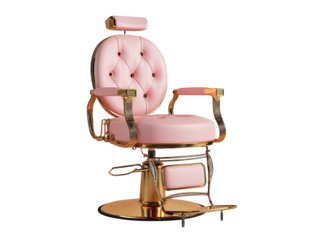 Pink barber chair with gold accents