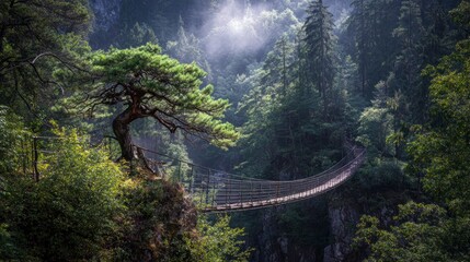 Fototapeta premium Forest suspension bridge scenic view