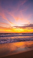 Sunset over ocean beach