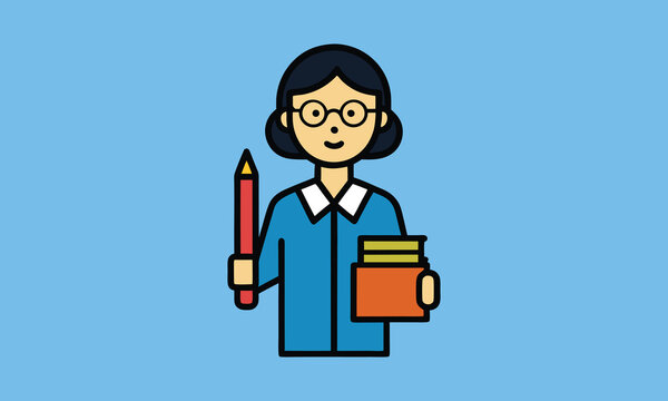 eacher with Books Cartoon Vector