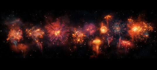 Colorful fireworks bursting in the night sky with vibrant sparks and smoke creating a festive and celebratory atmosphere