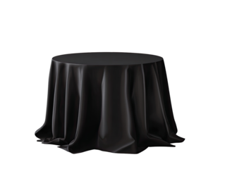 Dark draped round table on transparent background