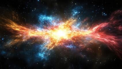 Cosmic nebula explosion. Fiery, colorful nebulae collide in space