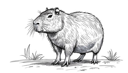 Capybara illustration in black and white