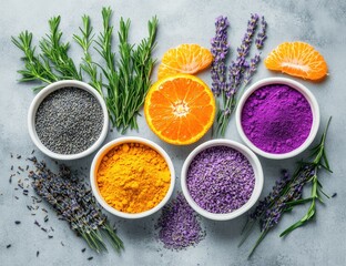 Colorful spice and herb display