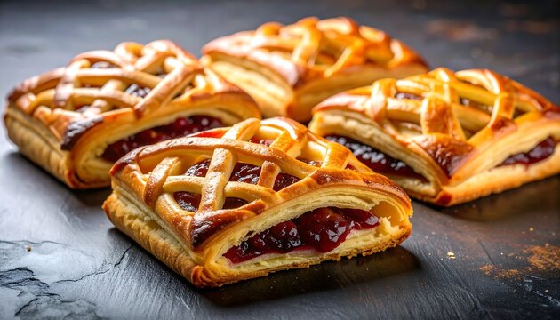 Close-up of four pastries