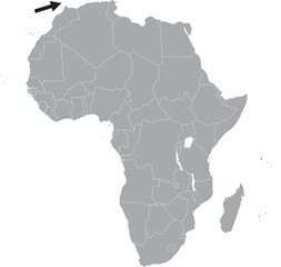 Straight of Gibraltar on Africa Map Grey High Detailed