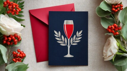 Greeting card with red wine glass celebration invitation