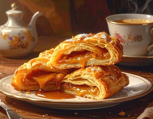 Scrumptious Caramel Pastry Delight on a Rustic Table
