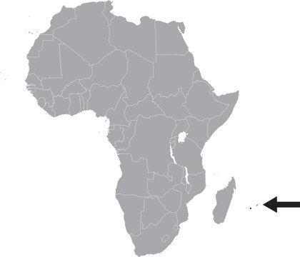 Mauritus on Africa Map Grey High Detailed