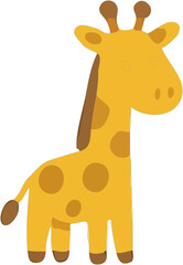 Cartoon giraffe with brown spots and ossicones on a white background.