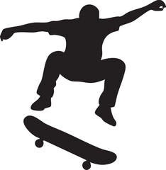 Skateboarder Silhouette Performing Ollie Trick Vector