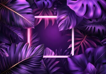 Purple tropical leaves frame
