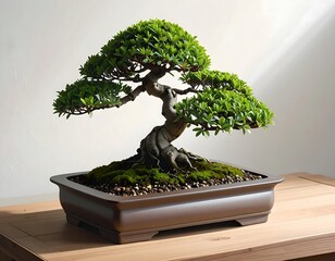 Serene Bonsai in Elegant Pot A Stunning Miniature Tree