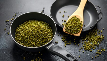 Cooked green beans in a pan