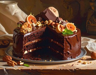 Scrumptious Chocolate Cake with Decadent Toppings