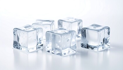 Clear ice cubes on a white surface