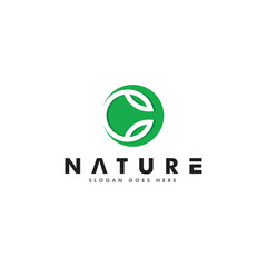 Letter C with leaf minimalist logo design vector illustration, Leave icon logotype