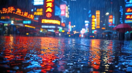Obraz premium Raindrops reflecting city lights at night