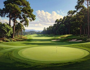 Serene Golf Course Panorama Under a Cloud-Kissed Sky