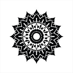 Mandala emerging from a central light vector silhouette outline logo design concept illustration