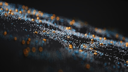 Generative Abstract Background with Metallic Particles in Motion.