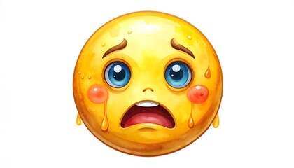 Cartoon emoticon, sweating, scared