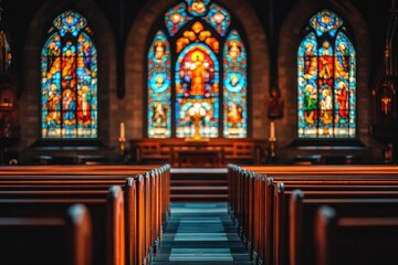 Church interior with stained glass