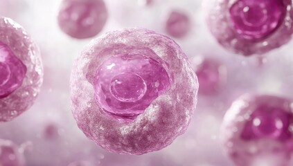 Pink cells, spherical, microscopic, floating