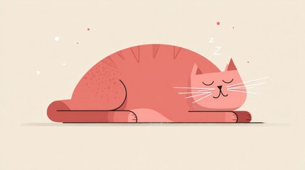 Sleeping pink cat illustration