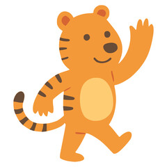 cute tiger wild animal standing hand drawn flat color vector illustration template design