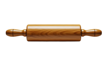 Wooden rolling pin for baking and cooking needs in a kitchen or bakery setting for food preparation and culinary arts on transparent background