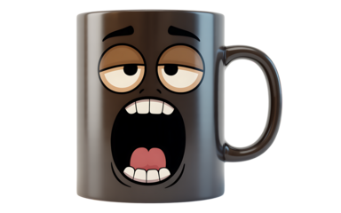 Sleepy coffee mug isolated on transparent background